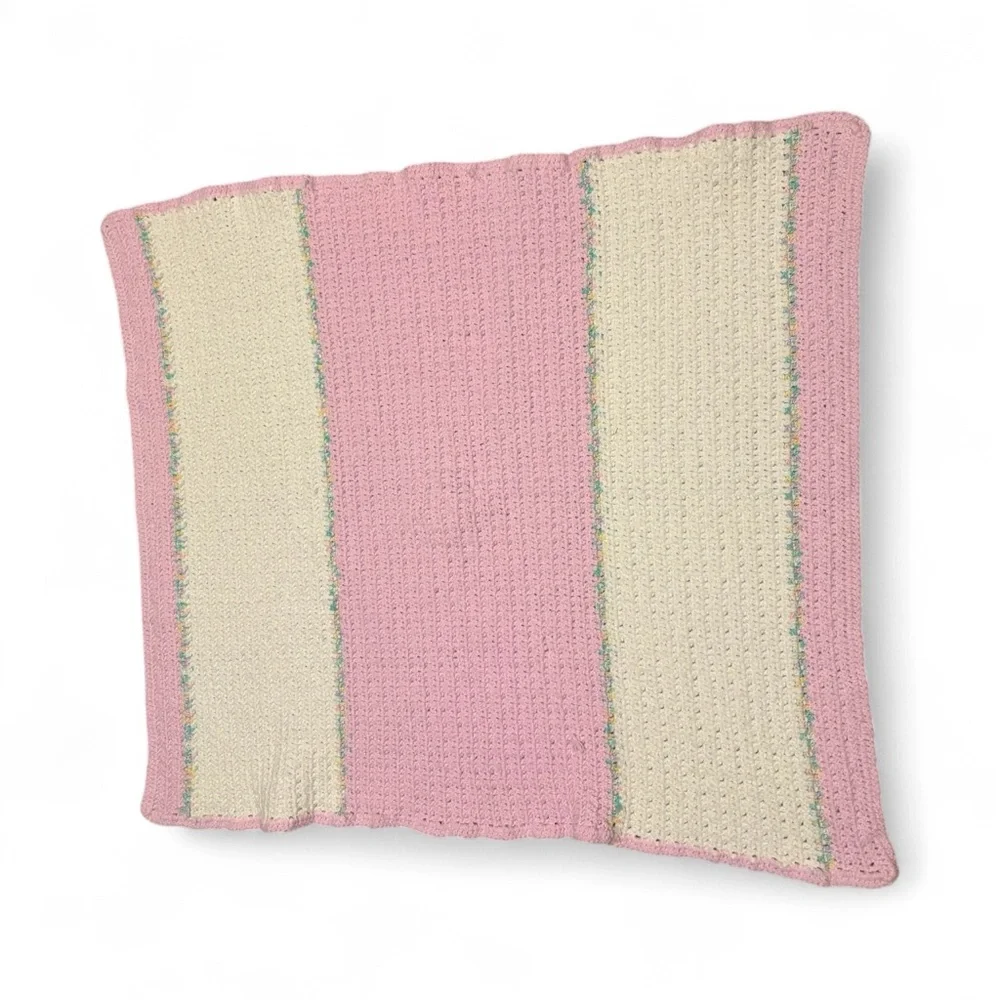 Pink and White Handmade Crocheted Baby Blanket Size 32 X 36 inches- Stunning!